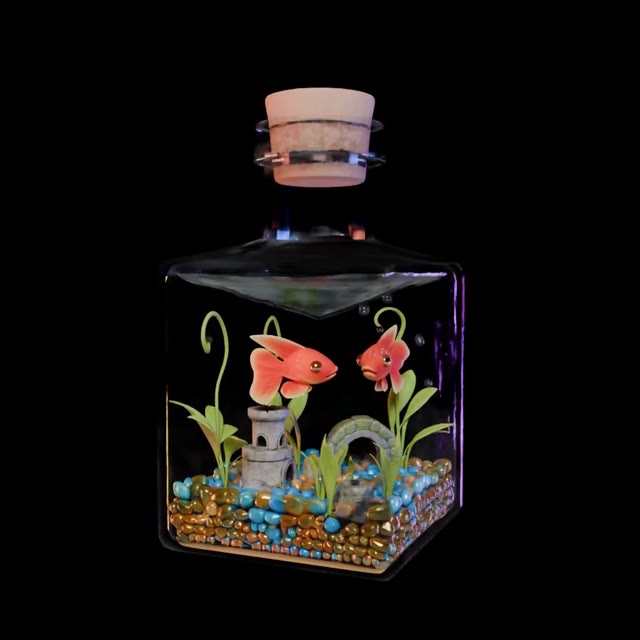 Turntable render of a glass aquarium generated with TRELLIS.2