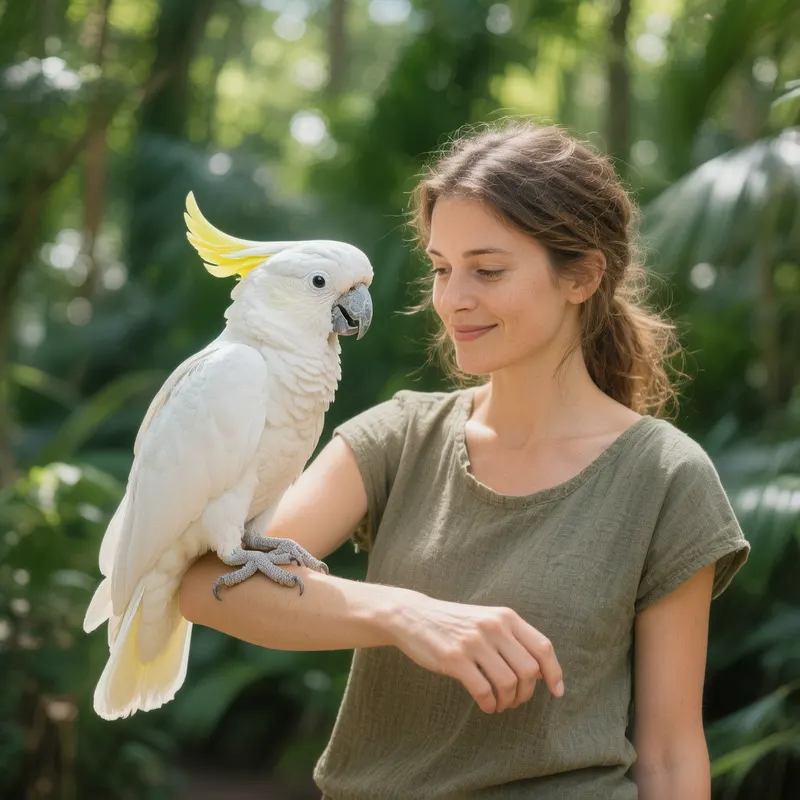 Input image: a woman with a parrot, supplied for the matched HunyuanVideo example